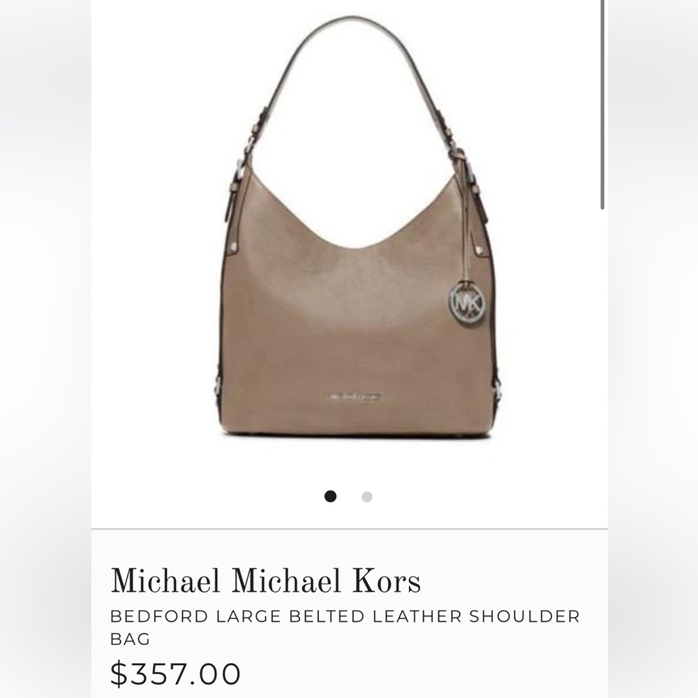 Michael Kors Bedford large belted taupe leather shoulder bag